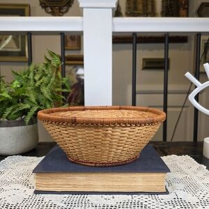 Vintage Oval Wicker & Rattan Basket | Boho Farmhouse Decor | Handwoven Tray